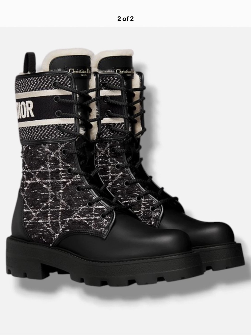 Dior Black and White Tweed Lace-Up Combat Boots